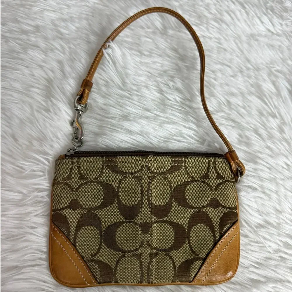 y2k COACH Tan Brown Khaki Canvas Wristlet